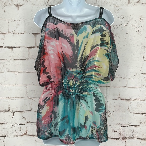 ✨VTG✨ 80s Open Shoulder Sheer Top, Size S - Picture 4 of 7